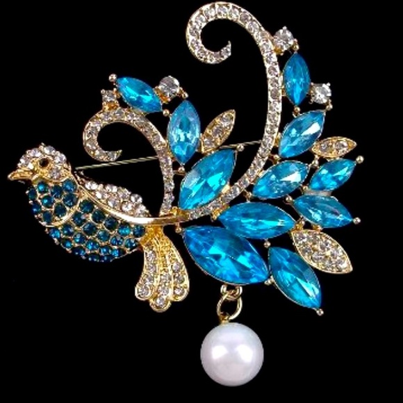 Enameled Rhinestone Bird of Paradise Brooch - Picture 1 of 2